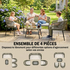 Salon de Jardin Extérieur 4 Places, canapé 2 Places, 2 Fauteuils et Table Basse Verre Trempé Crème