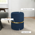 Pouf tabouret repose-pied coffre de rangement en velours 36 x 36 x 44 cm bleu