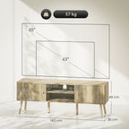Meuble TV, 65 pouces avec 2 portes, 2 compartiments ouverts, étagère réglable, 140x35x49cm, chêne