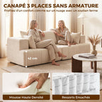 Canapé 3 places 248 cm, coussins à ressorts, beige