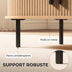 Table basse ovale en bois, portes coulissantes et rangement caché, 100x55x40cm, bois naturel