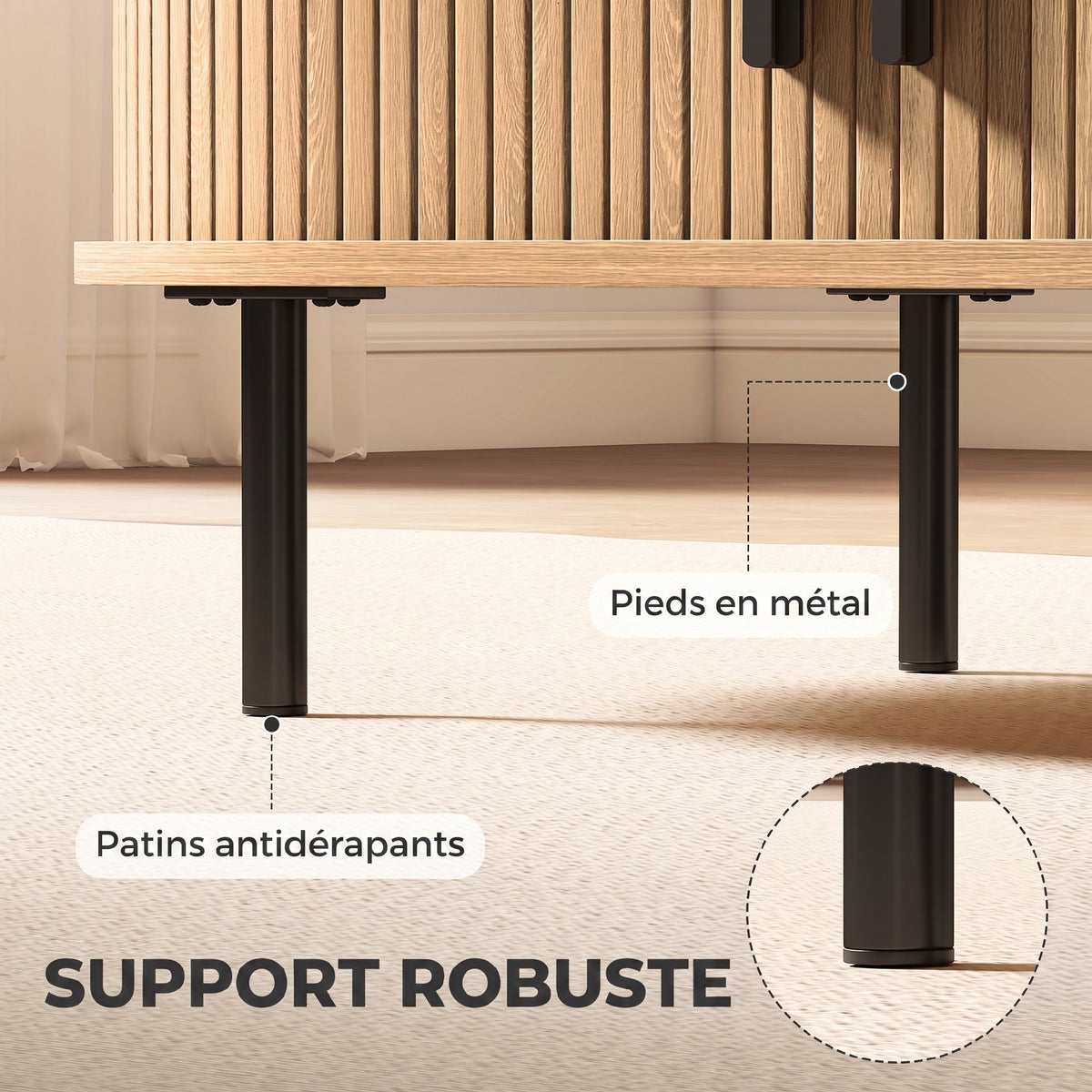 Table basse ovale en bois, portes coulissantes et rangement caché, 100x55x40cm, bois naturel
