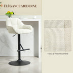 Lot de 2 tabourets de bar, tissu effet lin et base en acier 52,5 x 53 x 86,5-108 cm crème