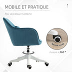 Chaise de bureau velours, massante, pivotante 360° bleu
