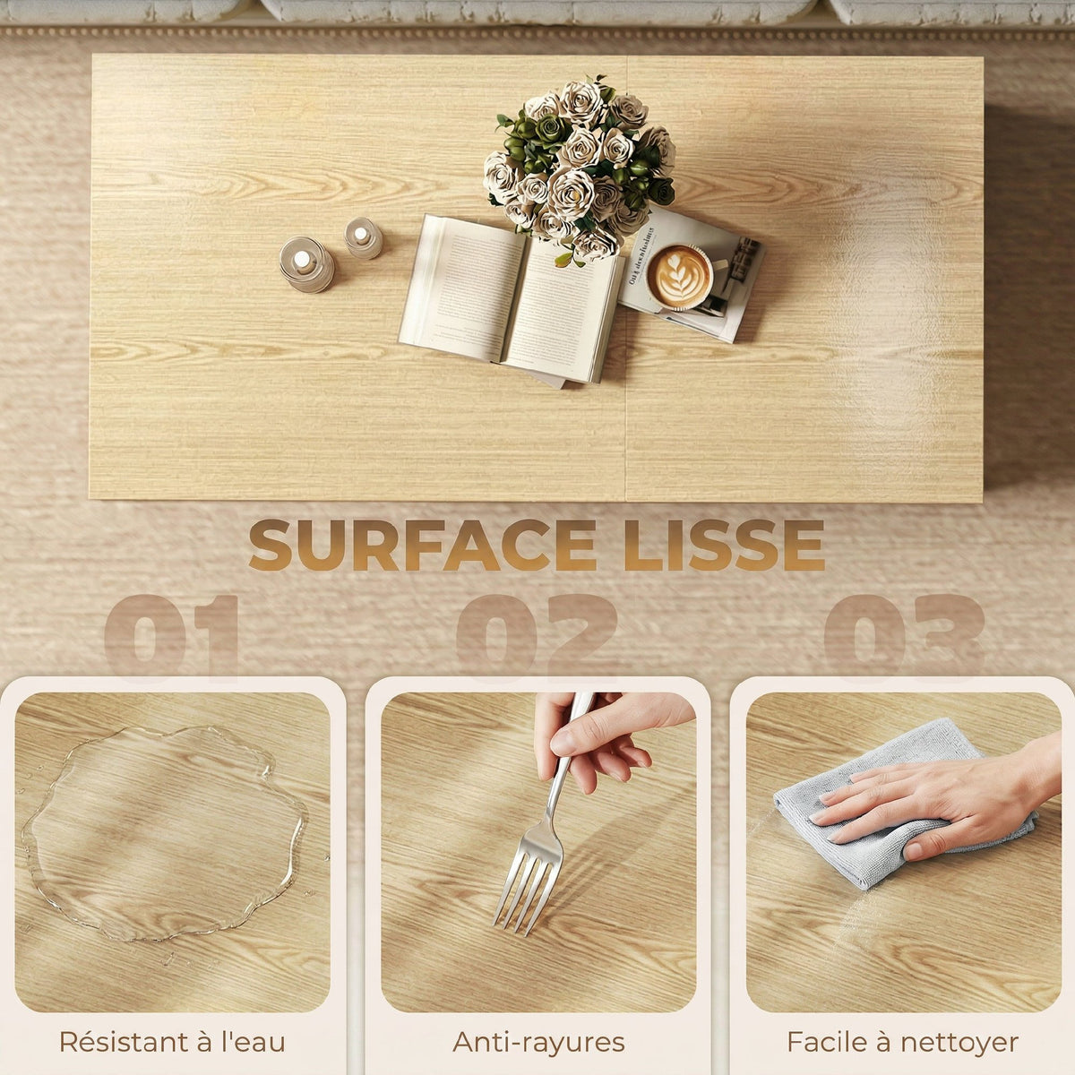 Table basse relevable avec double plateau,compartiment caché et pieds en métal, bois naturel