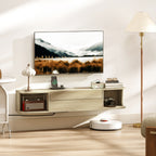 Meuble TV suspendu,50 pouces, tiroir étagères passe-câbles 120x24x22,4cm. Effet bois naturel