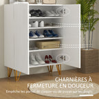 Meuble à chaussures 2 portes, étagères réglables, 72 x 31,5 x 95 cm blanc laqué