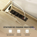 Meuble TV suspendu,50 pouces, tiroir étagères passe-câbles 120x24x22,4cm. Effet bois naturel