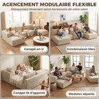 Canapé Modulaire en U Compressé 337 cm, 4 places en Velours Côtelé, Crème