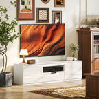 Meuble TV 160 cm, jusqu'à 65 pouces avec 2 portes et tiroir, blanc
