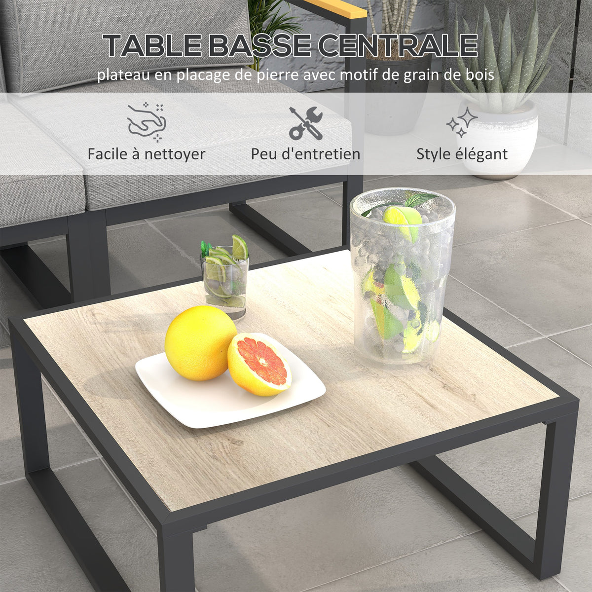 Ensemble Salon de Jardin 6 pièces pour 5 personnes - en aluminium, grand confort