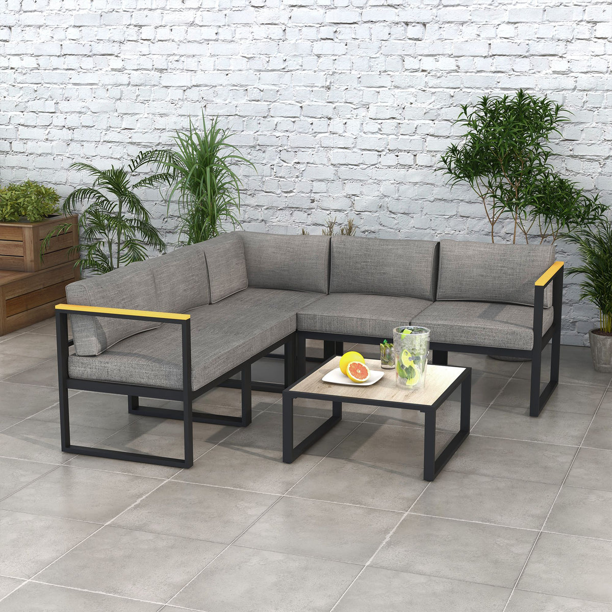 Ensemble Salon de Jardin 6 pièces pour 5 personnes - en aluminium, grand confort
