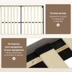 Cadre de lit double 140 x 190 cm, tête de lit réglable sommier 150 x 198 x 100/105/110/115/120 cm gris