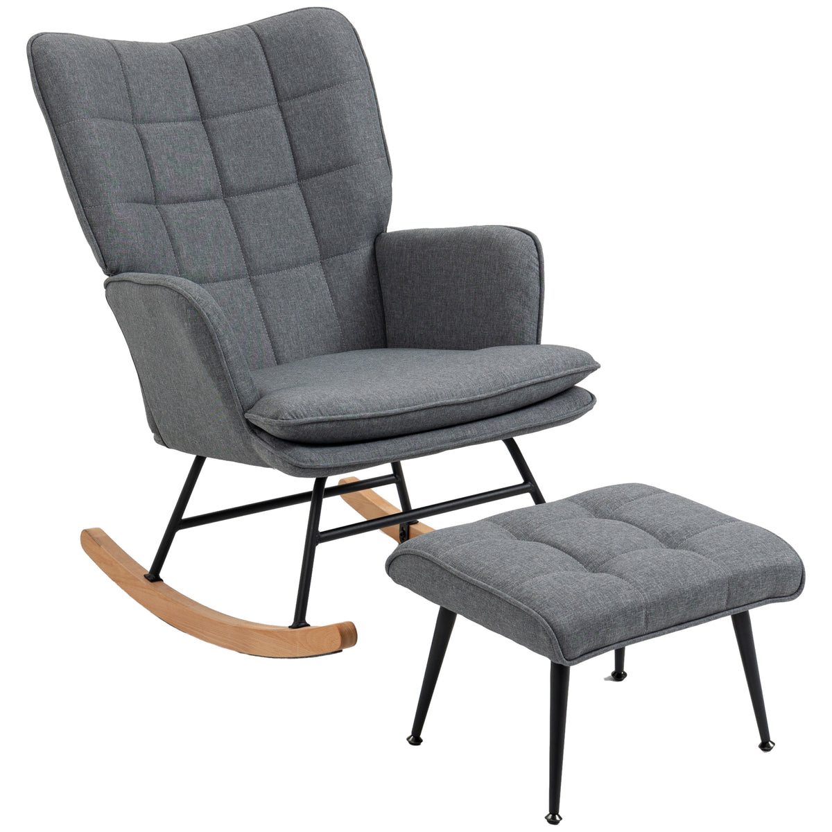 Fauteuil à bascule avec repose-pieds, coussin inclus, 64 x 89 x 90 cm, gris