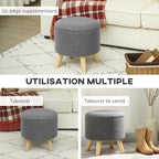 Pouf rond repose-pieds avec coffre de rangement pieds en bois gris