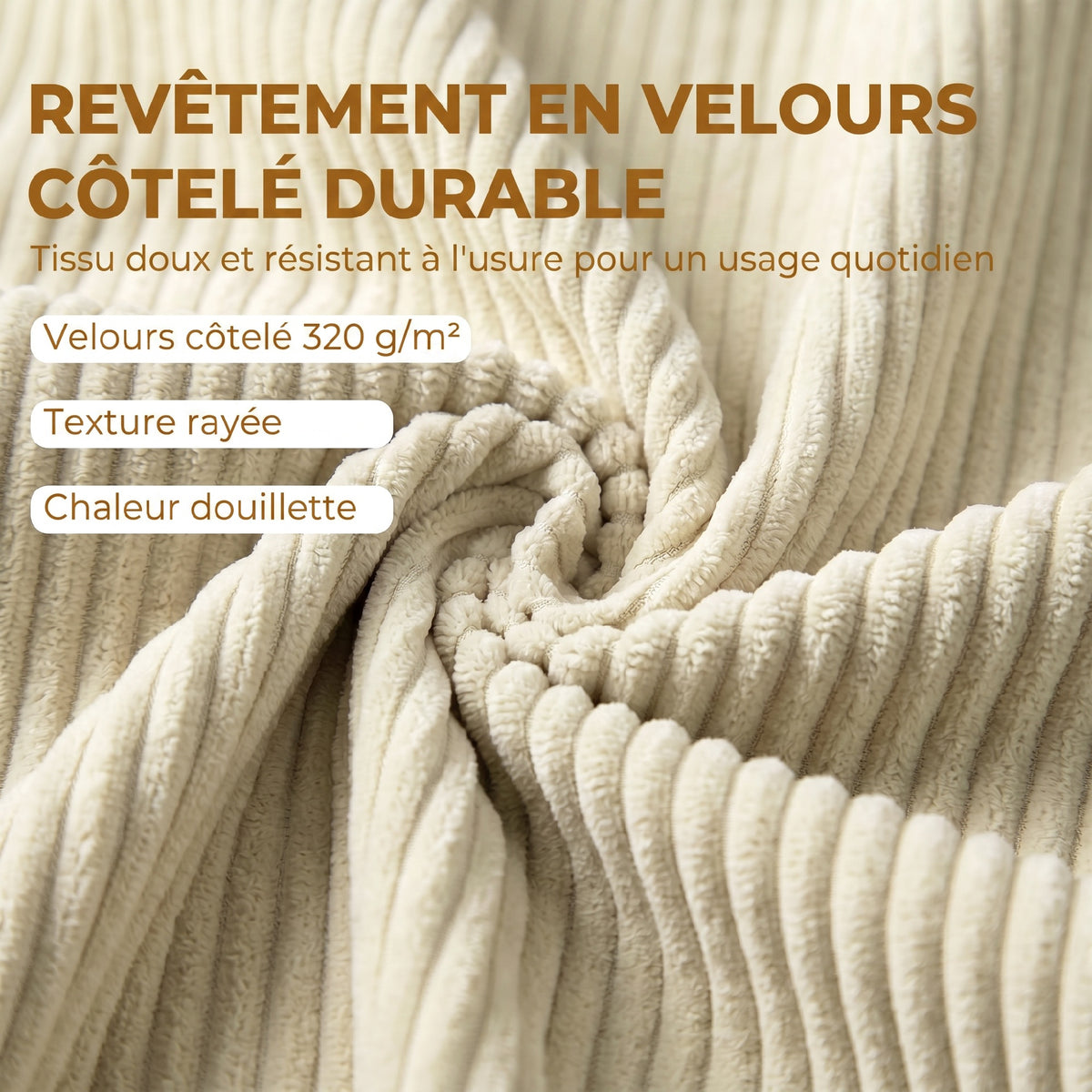 Banc de rangement 73 L, coffre de rangement et pieds en bois d'hévéa, beige