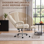 Chaise Bureau Ergonomique, Inclinable, Repose-Pieds, Crème