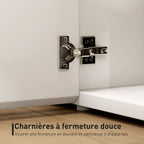 Meuble TV, 4 portes à fermeture amortie, étagère réglable et passe-câbles, 135 x 38 x 45 cm, blanc