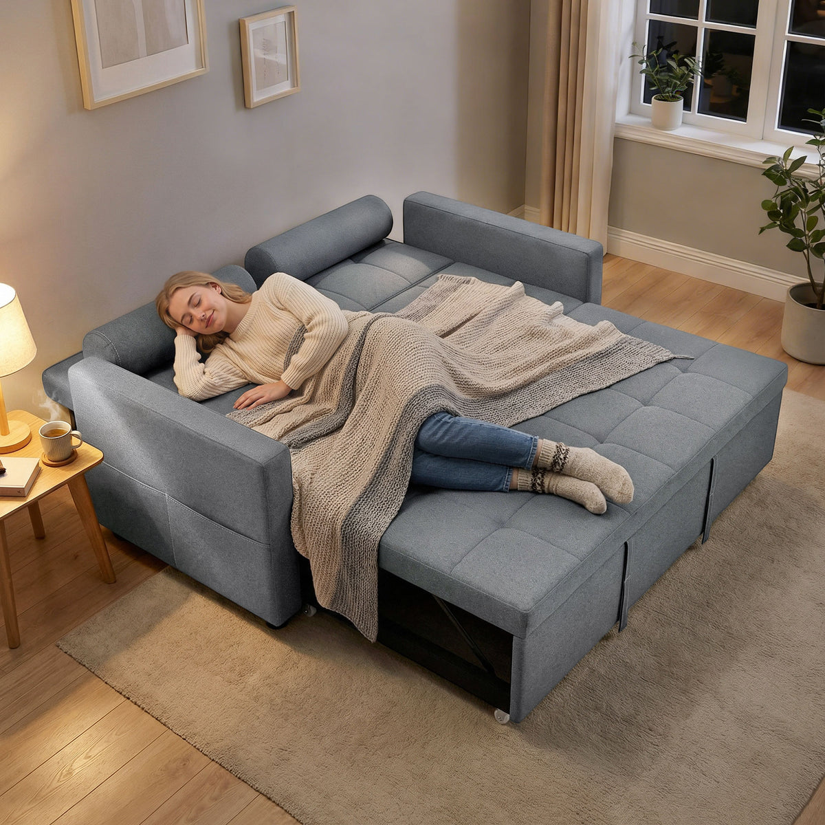 Canapé convertible 2 places, canapé-lit, 2 coussins 80,5x137,5x84cm gris