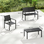 Salon de Jardin Extérieur 4 Pièces, Canapé 2 Places, 2 Chaises, Table Basse, Effet Bois Noir