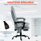 Fauteuil de bureau massant, inclinable et télécommande filaire, gris