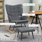 Fauteuil à bascule avec repose-pieds, coussin inclus, 64 x 89 x 90 cm, gris