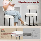 Lot de 2 tabourets de bar, dossier courbé, repose-pieds, 49x52x95cm, crème