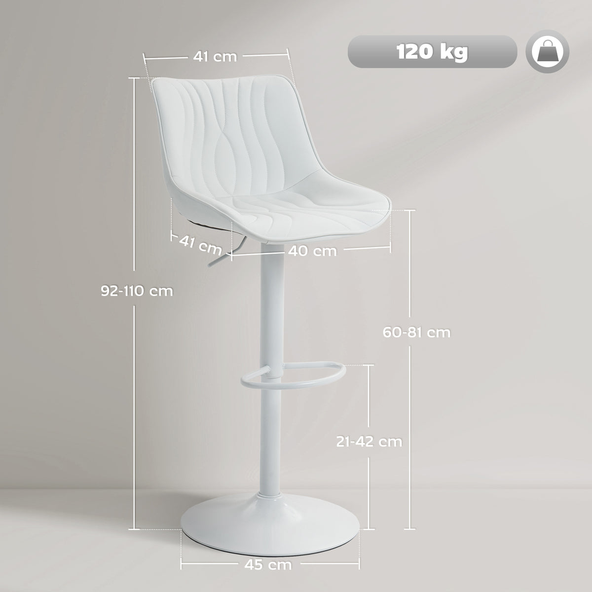 Lot de 2 tabourets de bar, repose-pieds blanc