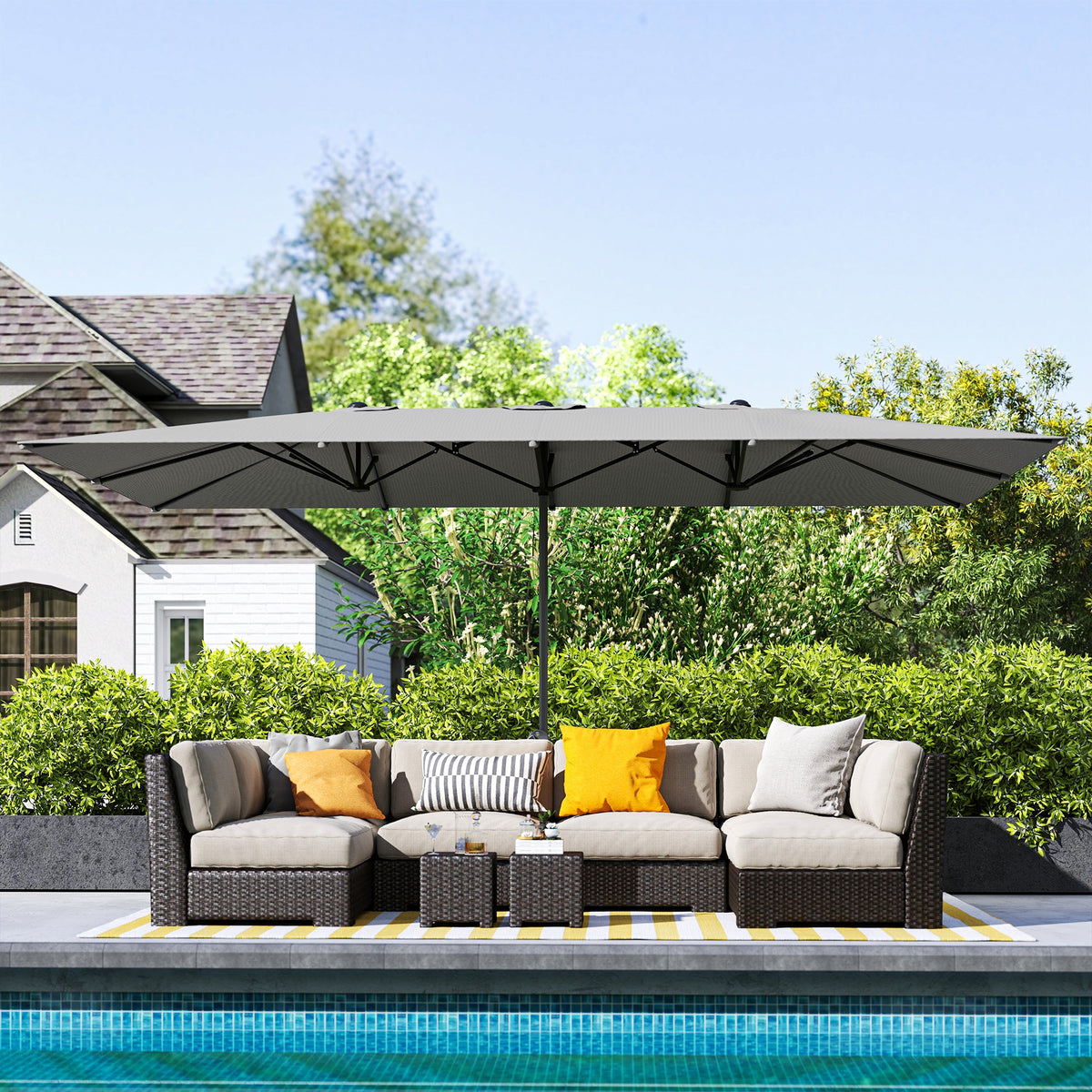Parasol de jardin, rectangulaire 451 x 264 cm avec manivelle toile polyester 200g/m² gris foncé