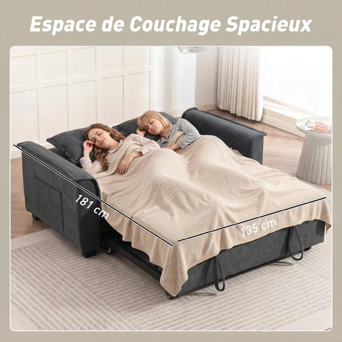 Canapé convertible 2 places, canapé-lit clic-clac, 2 coussins, gris