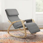 Fauteuil à bascule avec repose-pieds réglable, poche latérale, gris
