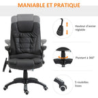 Fauteuil de bureau massant et chauffant électrique, noir