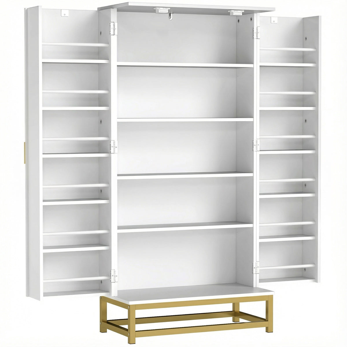 Armoire de cuisine, 12 étagères à portes, 58x29x119,5cm, blanc