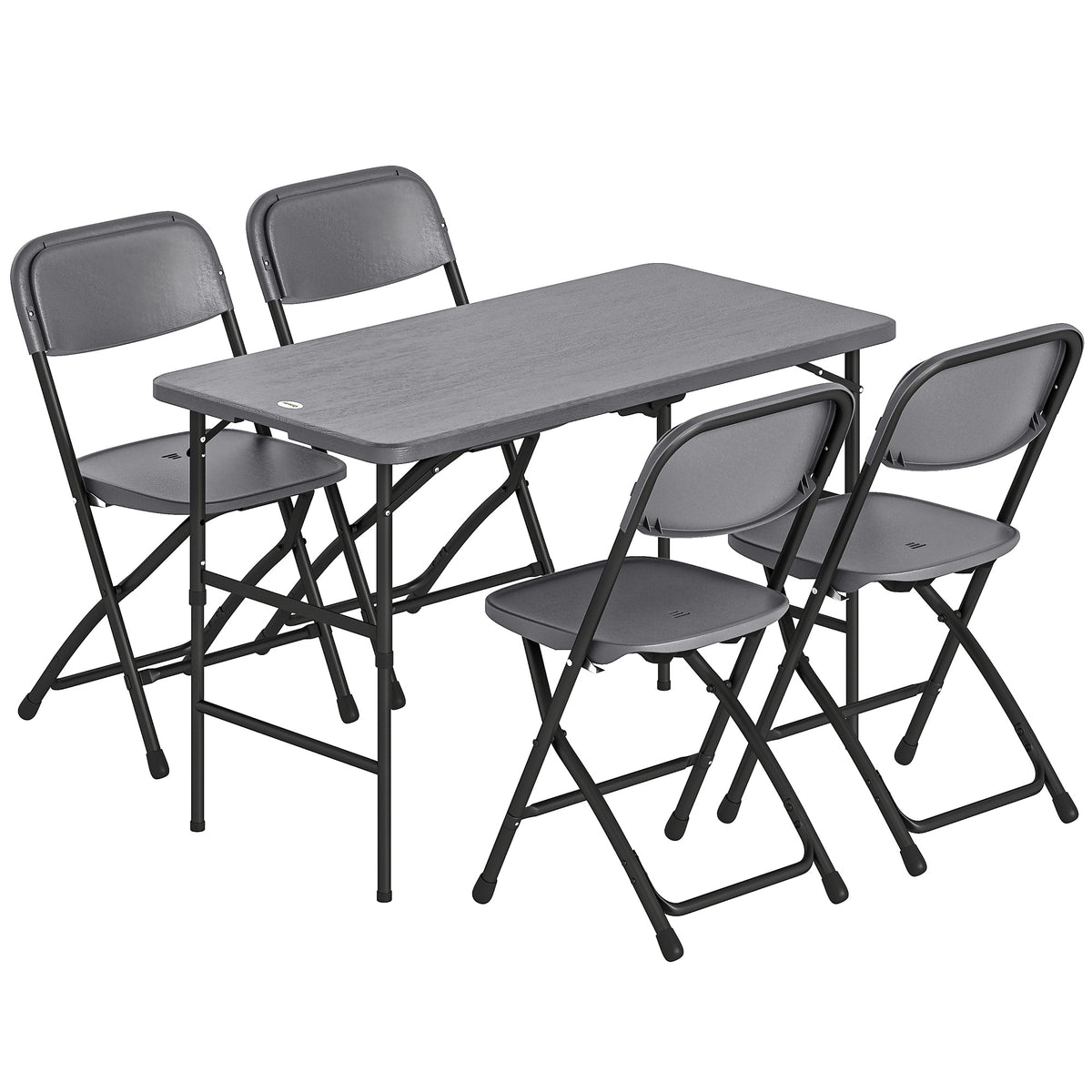 Salon de jardin extérieur avec 4 chaises pliables table réglable en hauteur 118 cm gris foncé