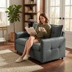Canapé 2 places, 131 cm avec assise rembourrée, coussins à ressorts, tissu en lin, gris foncé