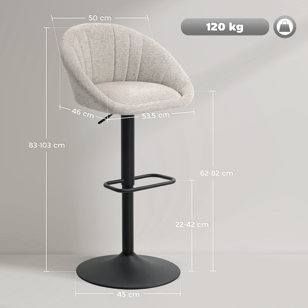 Lot de 2 tabourets de bar, repose-pieds, beige