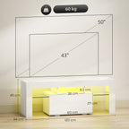 Meuble TV, éclairage LED, étagères en verre trempé, 120x34x45cm, blanc