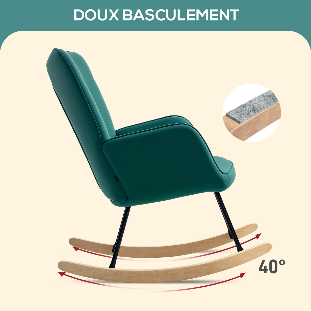 Fauteuil à bascule, en velours structure en acier 71 x 98 x 101 cm Vert