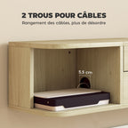 Meuble TV suspendu,50 pouces, tiroir étagères passe-câbles 120x24x22,4cm. Effet bois naturel