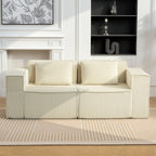 Canapé 3 places en velours, 2 coussins, 202x90x76cm, beige