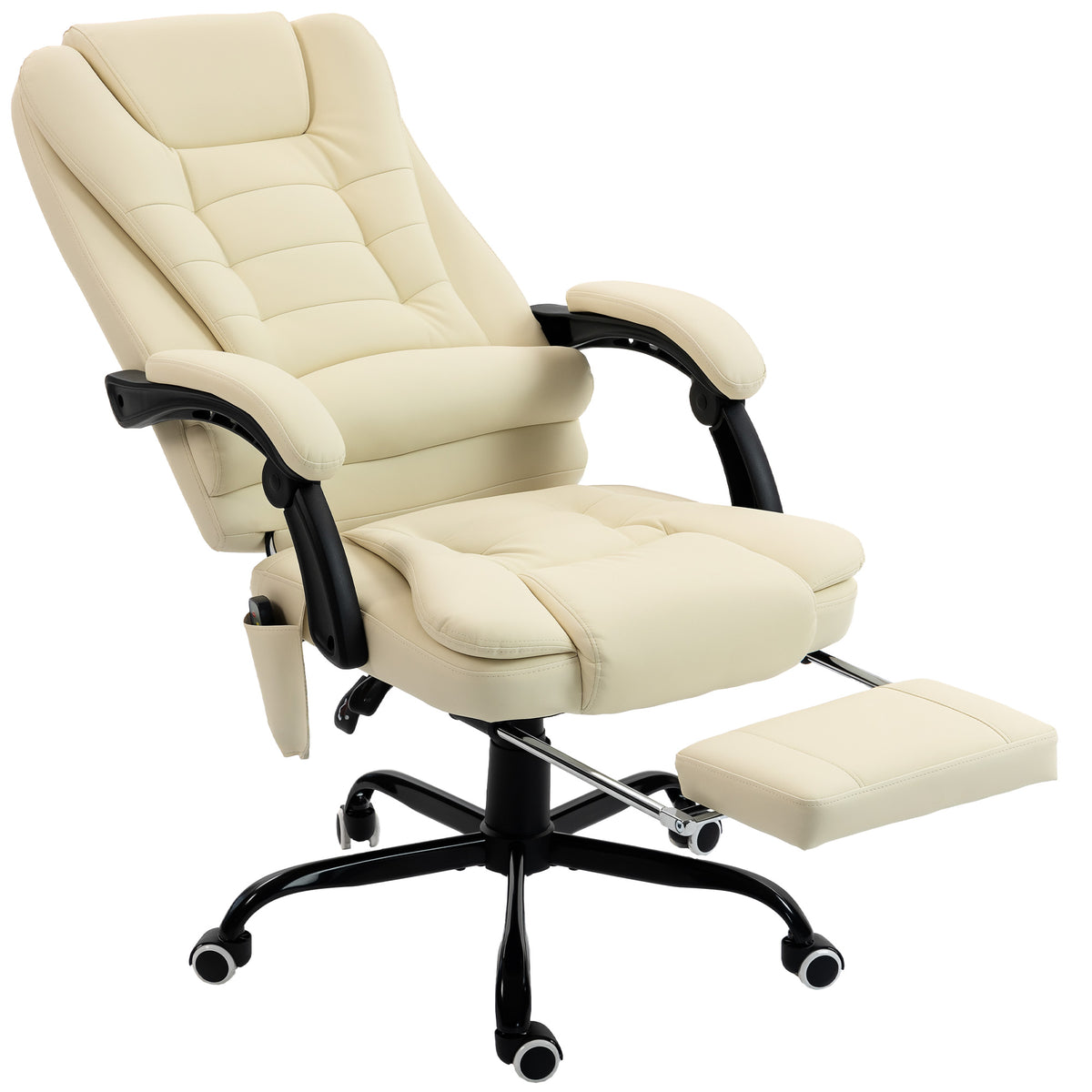 Fauteuil de bureau massant, dossier inclinable et télécommande filaire, beige
