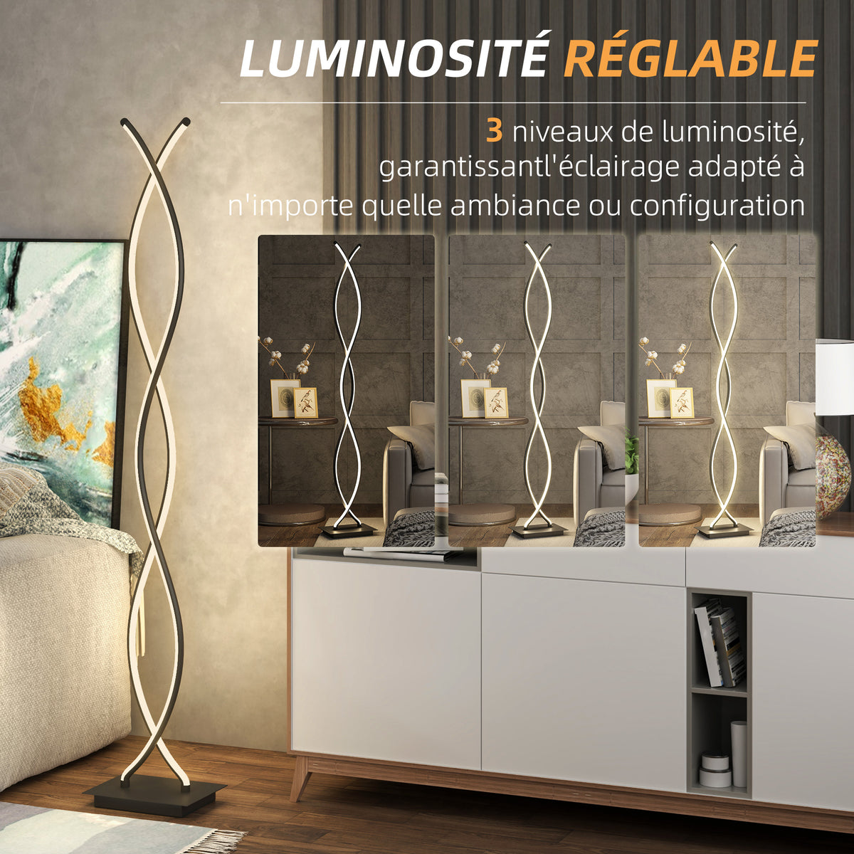 Lampadaire / lampe 3 niveaux de luminosité réglables avec interrupteur à pied, noir