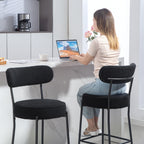 Lot de 2 tabourets de bar en tissu, dossier courbé, repose-pieds, 49x52x95cm, noir