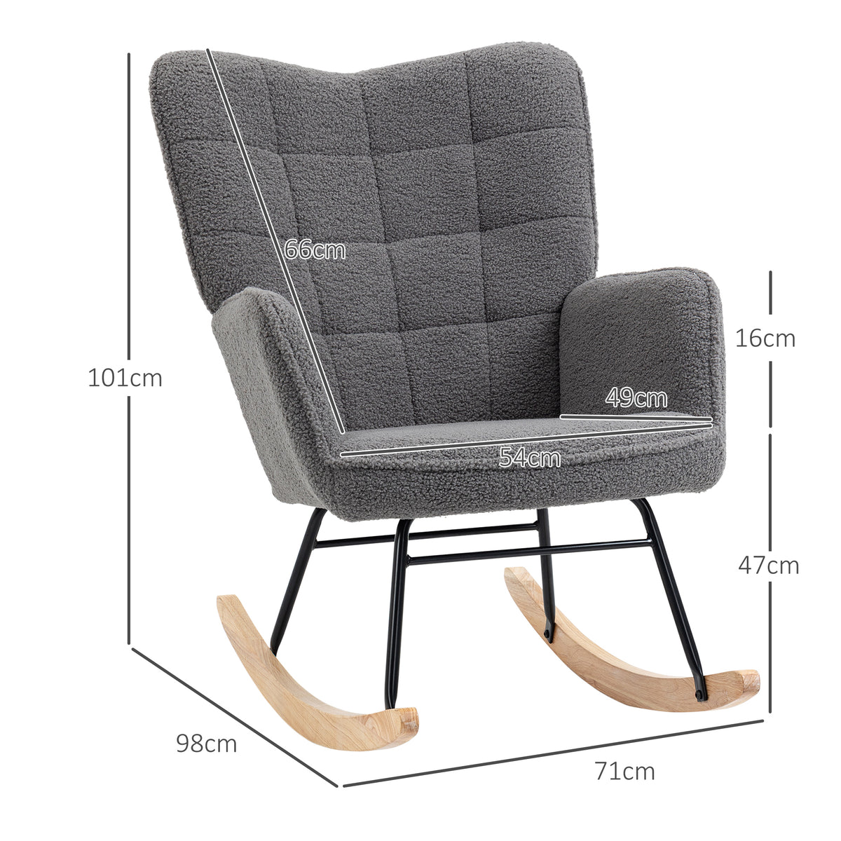 Fauteuil à bascule, effet laine, structure en acier 71 x 98 x 101 cm Gris foncé