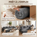 Canapé Modulaire en U 4 Places, 2 Méridiennes, 6 Coussins, 369 x 152 x 78 cm, Gris