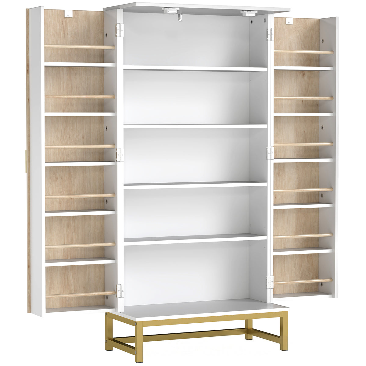 Armoire de cuisine meuble, 12 étagères à portes,58x29x119,5cm, blanc