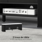 Meuble TV 140 cm, 65 pouces effet marbre avec 3 tiroirs façades à cannelures 2 étagères noir