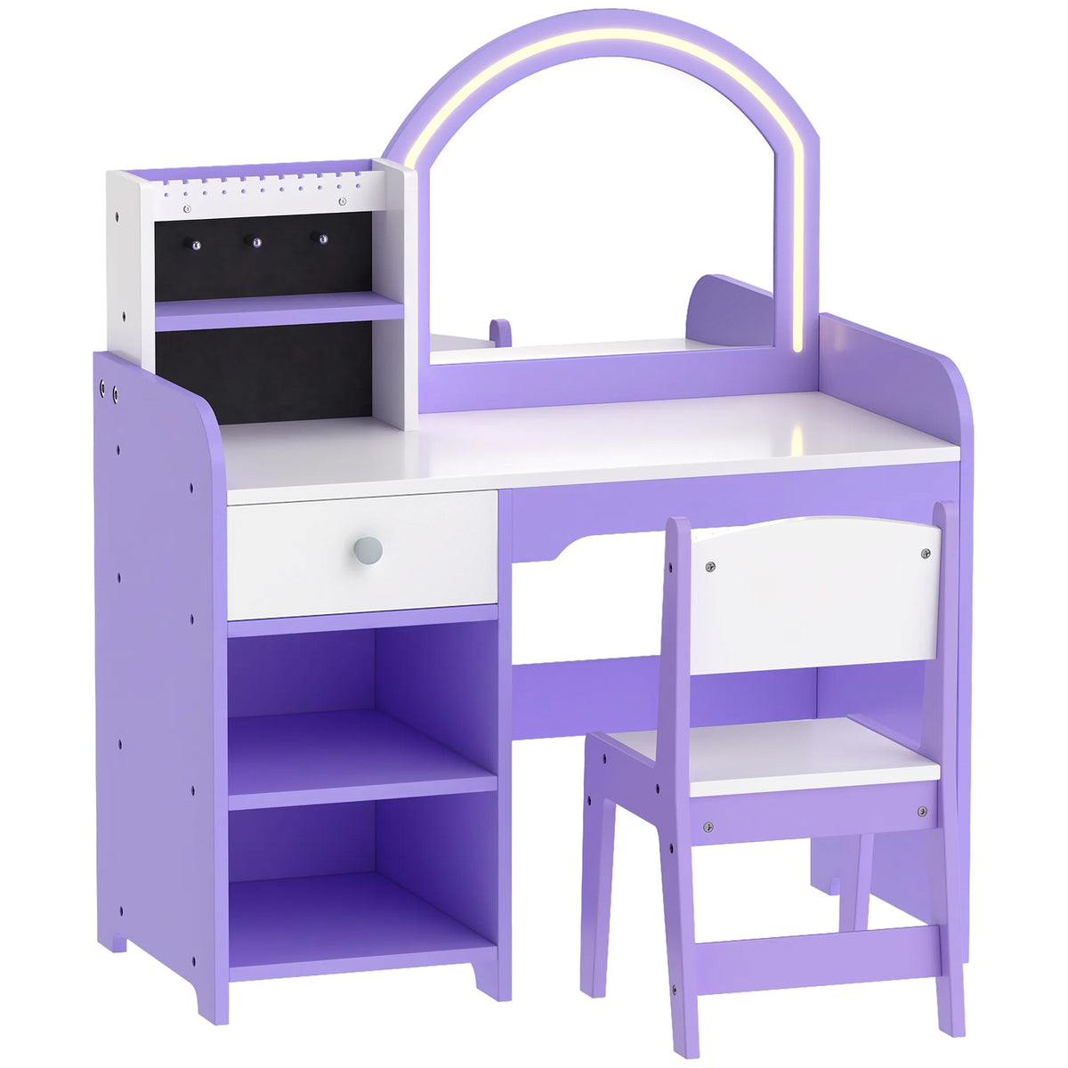Coiffeuse pour Enfants avec Tabouret et Miroir, Violet
