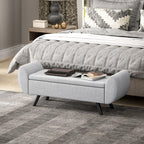 Banc/ coffre de rangement 53,8L avec siège rembourré en lin et accoudoirs, 132 x 42 x 50 cm, gris
