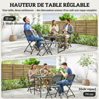 Salon de jardin extérieur avec 4 chaises pliables table réglable en hauteur 118 cm gris foncé